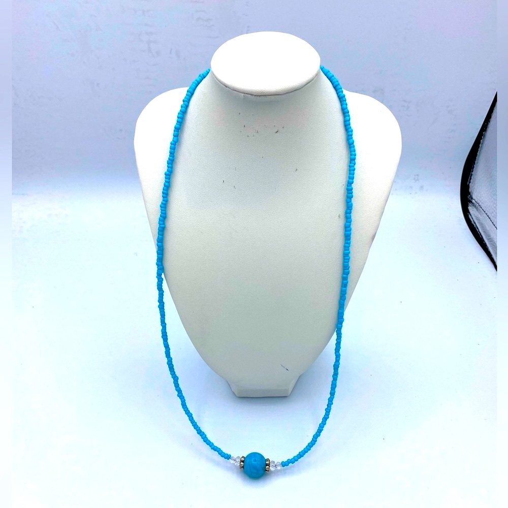 Handcrafted Simplistic Turquoise Bead Necklace Wi… - image 1
